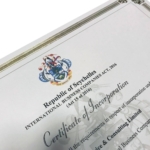 Certifikatet (COI) för att bilda ett offshoreföretag i Seychellerna.