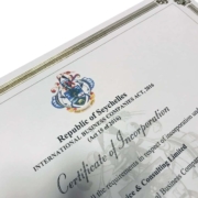 Het certificaat (COI) voor de oprichting van een offshorevennootschap van de Seychellen