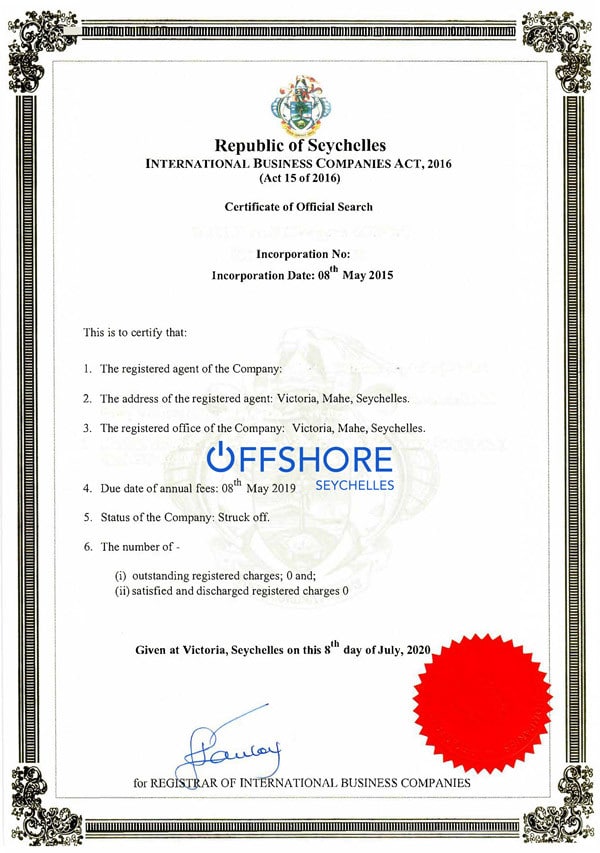 Certificate of Official Search, CoOS